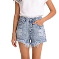 thumbnail image 2 of GiLiling Teen Girls High Waisted Ripped Denim Shorts, Distressed Frayed Hem Straight Leg Casual Summer Jean Shorts Jorts (Light Blue, 15-16 Years), 2 of 9