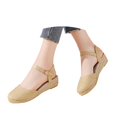 thumbnail image 3 of Women's Summer Linen Slope Heel Sandals Ethnic Style Canvas High Heels Breathable Soft Lightweight Non- Comfortable Casual Summer Walking Footwear Beige 35, 3 of 8