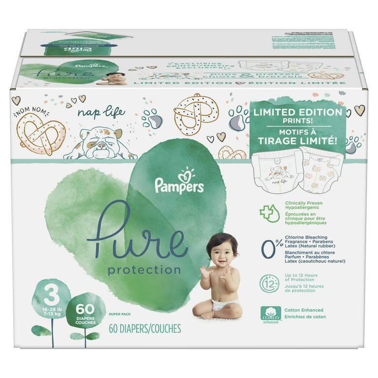 Pampers Pure Protection Limited Edition Natural Diapers, Size 3, 60 Ct 