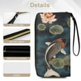 thumbnail image 5 of Womens Wallet Bifold Ladies Cluth Bag Wristlet Wrist Strap Long Purse Koi Fish Vintage Lotus Design, 5 of 6