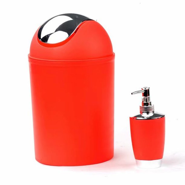 6 piezas de accesorios de baño, juego de artículos de tocador, dispensador de jabón, escobilla de baño, portaescobillas, portavasos, portacepillos de dientes, mini bote de basura rojo ShuxiuWang 8390611630966