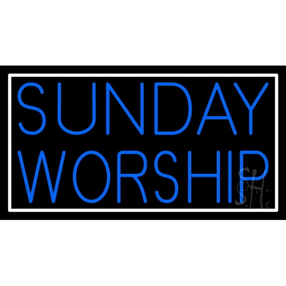 Sunday Worship With Border LED Neon Sign 20" Tall x 37" Wide - inches Black Square Cut Acrylic Backing, with Dimmer - Premium built indoor Sign for Home décor, Event, Religious place, Store interior.