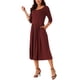 thumbnail image 4 of INSPIRE CHIC Vestido largo casual con mangas 3/4 y cuello redondo, plisado, con bolsillos, talla XL, color rojo vino, 4 of 5