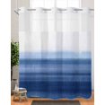 thumbnail image 4 of No Hook Shower Curtains, Navy Blue White Ombre Standard Bathtub Curtains with Snap in Liner, Contemporary Minimalism Stripes Waterproof Washable Fabric Bathroom Shower Curtain Sets, 72" x 72", 4 of 7
