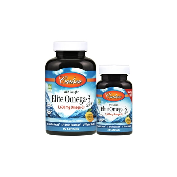 Carlson Labs Elite Omega-3 Gems Softgels, Natural Lemon Flavor 1 120 Each - (Pack of 2)