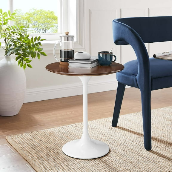 Modway Lippa 20" Round Wood Grain Side Table in White Walnut