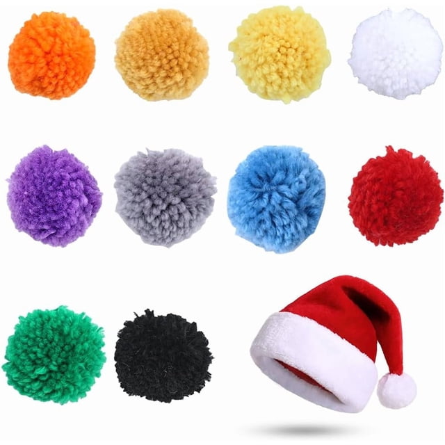 20 bolas de pompones redondos de lana multicolor de 1,8 pulgadas y 10 colores con colas