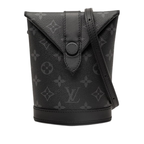 Pre-Owned Louis Vuitton Monogram Eclipse Envelope Handbag Pouch Shoulder Bag Black Gray Leather...