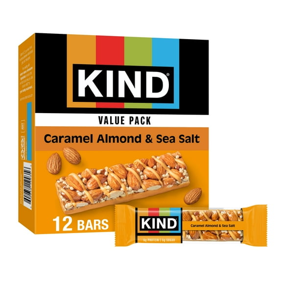 KIND Gluten Free Caramel Almond & Sea Salt Snack Bars, Value Pack, 1.4 oz, 12 Count Box