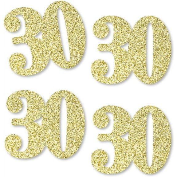 Gold Glitter 30 - No-Mess Real Gold Glitter Cut-Out Numbers - 30th Birthday Party Confetti - Set of 120