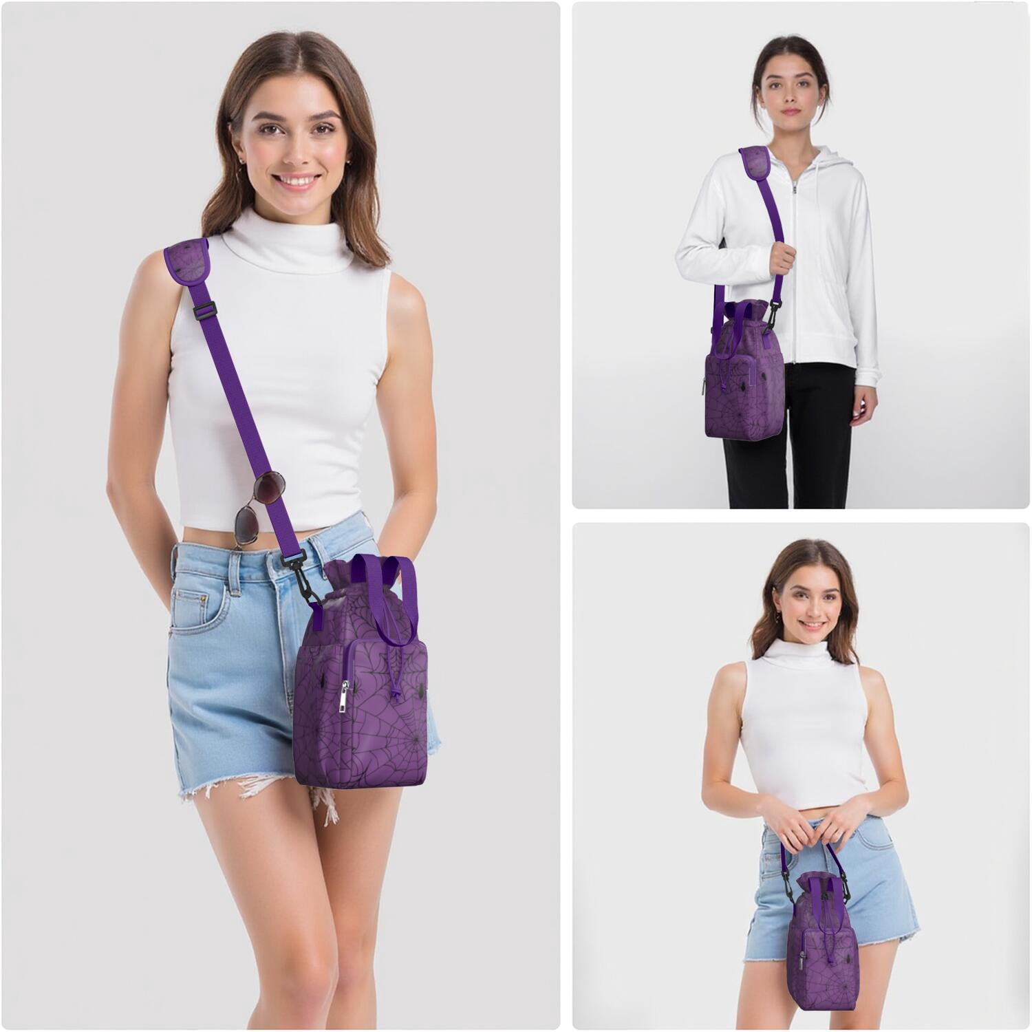 Insulated Halloween Water Bottle Carrier Bag Sleeve with Strap Crossbody for 20/24/32/40oz Tumbler,Psychedelic Stars Spider Water Bottle Holder Sling Bag with Pocket Gifts for Women Men Adults
