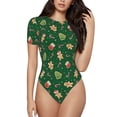 thumbnail image 1 of Balery green Christmas Element Body de cuello redondo de manga corta para mujer Tops de manga corta Tops básicos-Medium, 1 of 7