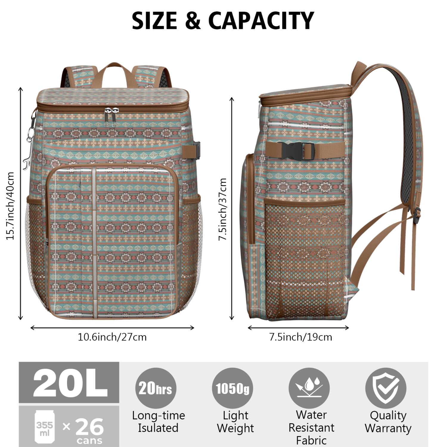Travel Cooler Bag - Boho Bohemia Pioneer Flower Geometric Line Art Camping Beer Cooler Backpack with Bottle Opener- Waterproof Insulated Picnic Backpacks - Cooler Bag for Beach