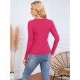 thumbnail image 6 of Women'S Ribbed Deep V-Neck Wrap Style Long Sleeve T-Shirt Casual Basic Stretch Top Rose Red M, 6 of 7