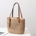 thumbnail image 2 of Bolso Bolso tejido ahuecado a la moda Bolso de gran capacidad y correa ajustable (Caqui), 2 of 8