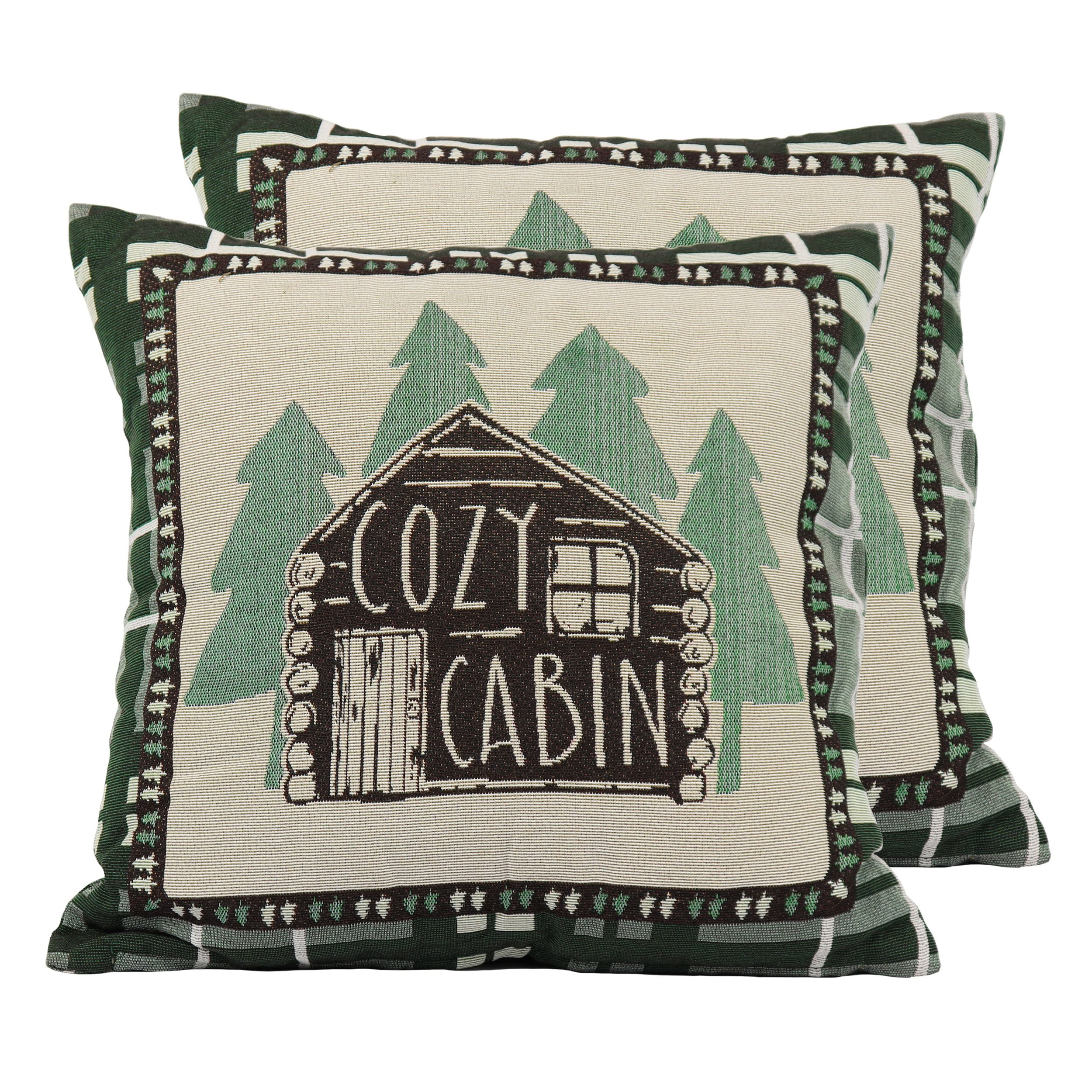 Cabin Tapestry Throw Pillows, Pair with Removable Covers, 18 by 18 Inch