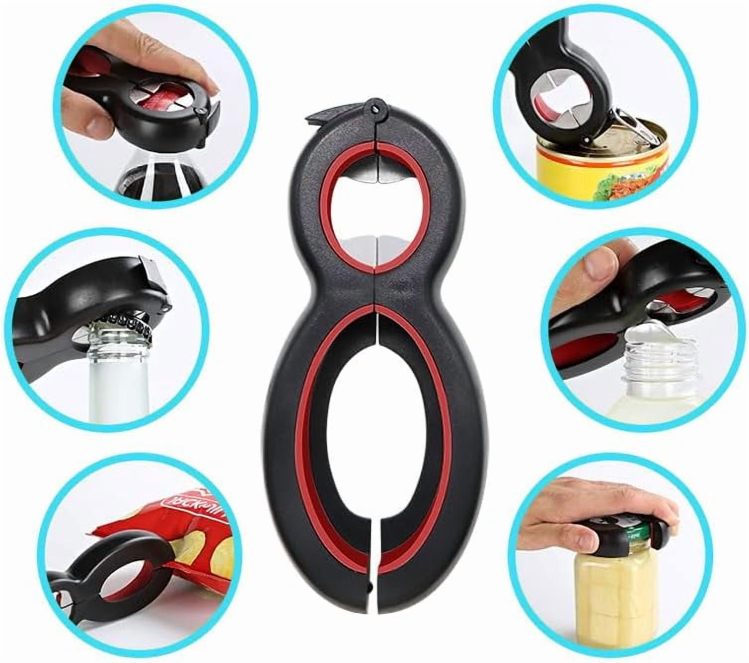 FRKSMD-2 Pack Jar and Bottle Opener Set, 6-in-1 Multi-Function Can Opener & 4-in-1 Jar Opener, Non-Slip Grip Lid Remover for Seniors, Arthritis, Weak Hands, Kitchen Bottle Cap & Ring Pull Opener
