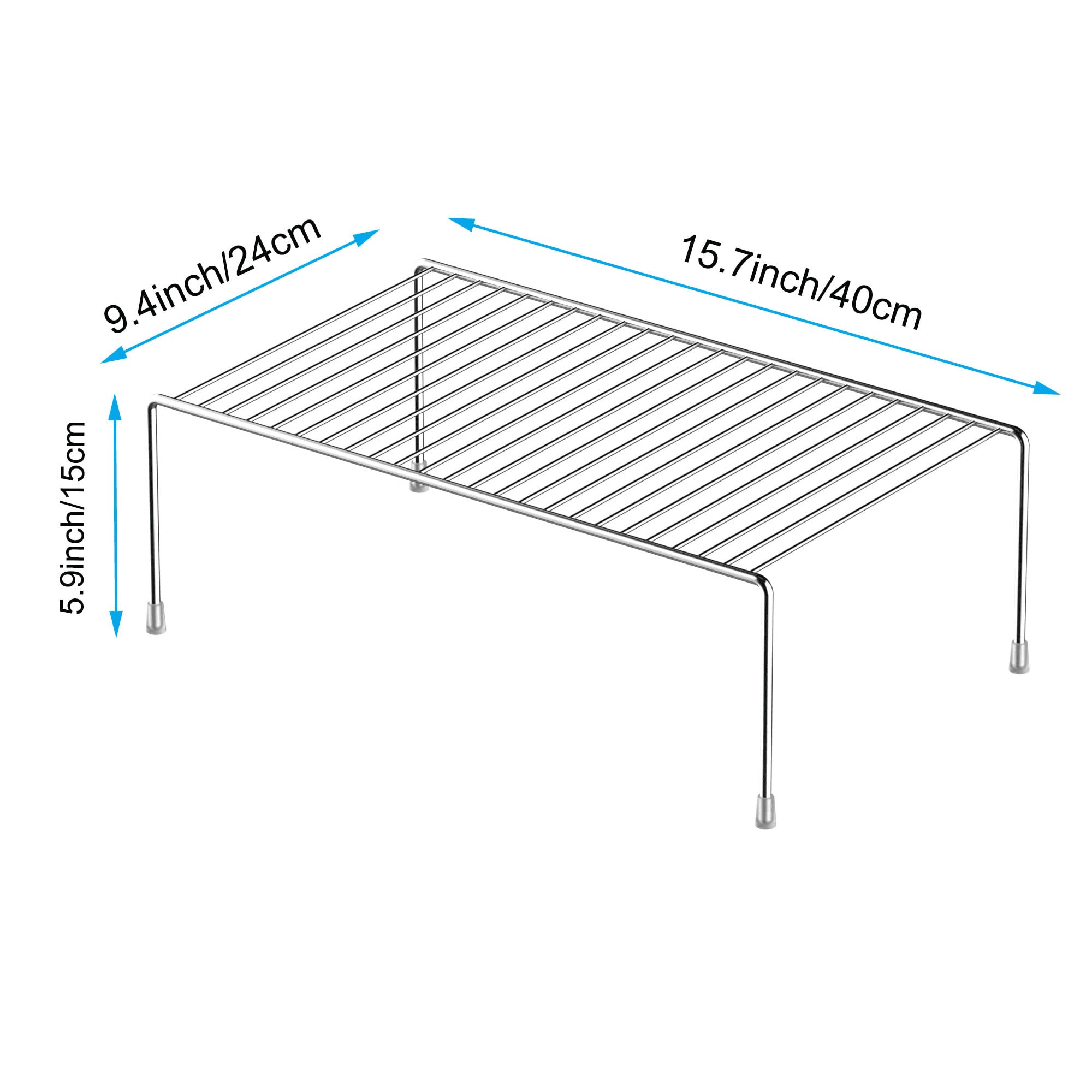 SANNO 2 Pack Large (15.7 x 9.4 Inch) Freezer Cabinet Storage Shelf Rack, Rustproof Stainless Steel Kitchen Organizer Space Saver for Fridge Pantry Shelves Countertops - Chrome