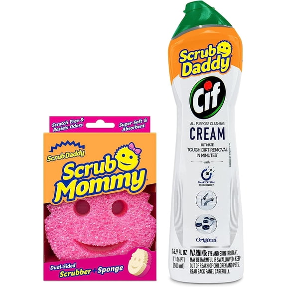 Scrub Mommy   Cif Cream All Purpose Cleaner, Original - Cleaning Supplies with Household Cleaning Cream & Non Scratch Sponge - Bathroom & Kitchen Cleaner