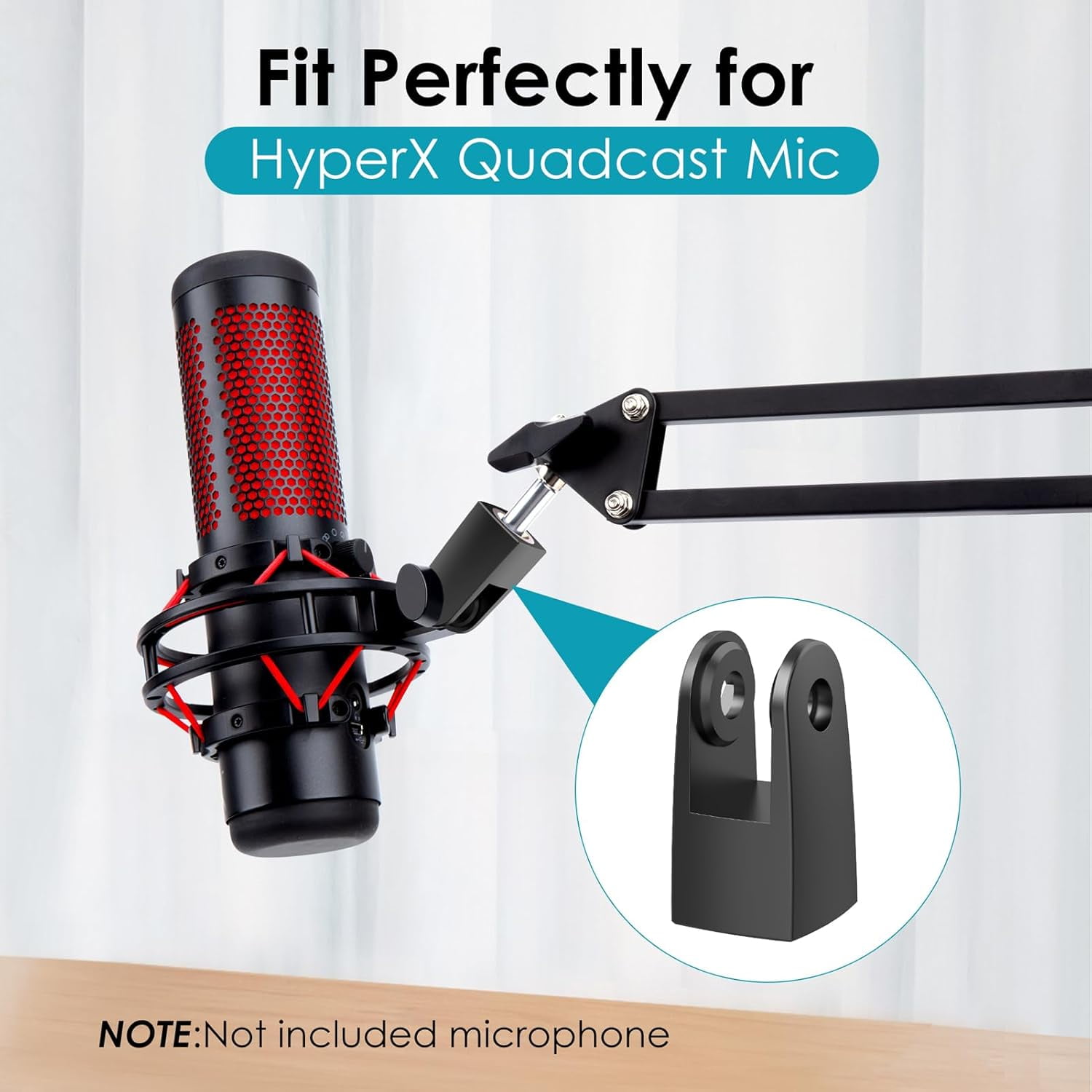 SUNMON Boom Arm Compatible with HyperX Quadcast Microphone, Quadcast Boom Arm with Adapter and 2 Cable Sleeve for Gaming, Streaming（Red）