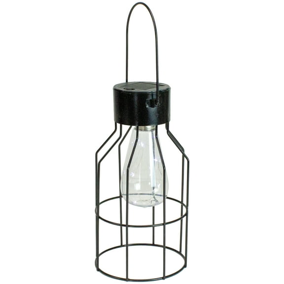 Northlight 9.5" Black Outdoor Hanging Geometric Solar Lantern with Handle