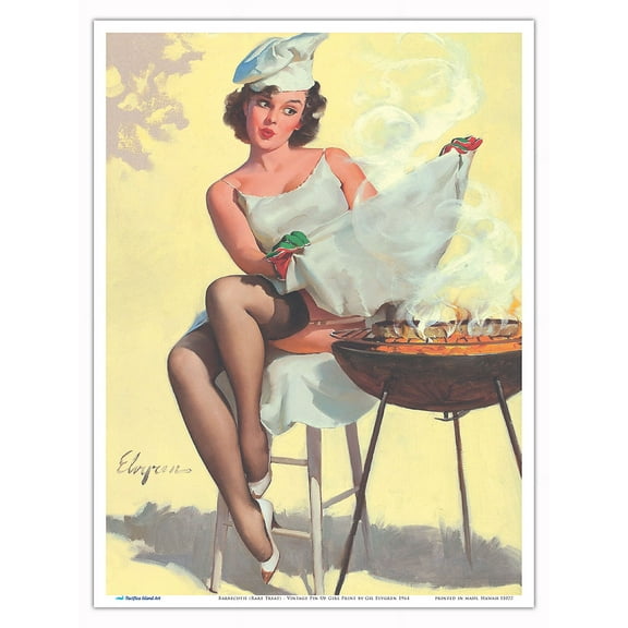 Barbecutie (Rare Treat) - Vintage Pin Up Girl Print by Gil Elvgren c.1964 - Master Art Print (Unframed) 9in x 12in