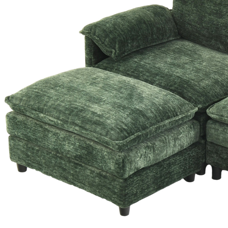 Uforic Sectional Sofa with Ottoman, 108" L Shape Modern 4 Seat Cloud Couch with Pillow-Armrest,Green