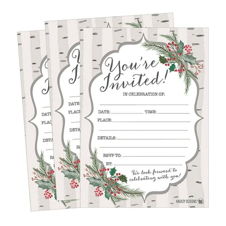 Elegant Rehearsal Dinner Invitations - 25 Woodland Christmas Holiday Invitations, Rustic Winter New Years Bridal or Baby Shower Invite Snowflake Kids Birthday Invitation Wedding Rehearsal Dinner Invites, Reception Anniversary, Housewarming