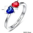 thumbnail image 4 of Personalized Double Love Heart Promise Ring for Women 925 Sterling Silver Custom Rings with 2 Names and 2 Simulated Birthstones, 4 of 5