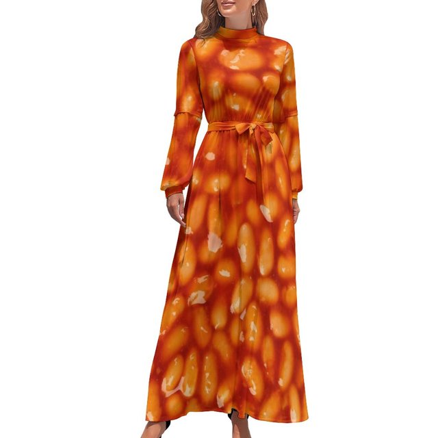 Diseño divertido de frijoles horneados que te harán agua la boca Diseño de comida fresca y deliciosa de frijoles horneados Vestido largo Vestidos casuales