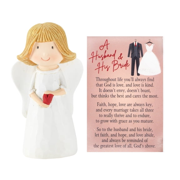 Husband Bride White Angel Red Heart 2.5 inch Resin Decorative Figurine Pocket Card
