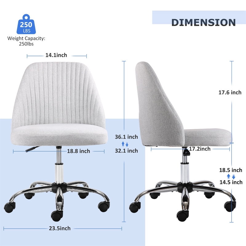 TINKLE WELL Modern Office Desk Chair, Rolling Vanity Swivel Task Chair with Wheels, Stylish Comfortable Armless Backrest for Home, Bedroom, Office, Study, Dark Gray