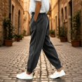 thumbnail image 2 of SRZYMJ Casual Corduroy Jogger Pants for Women Loose Elastic Waist Stretch Comfy Business Lounge Trousers with Pockets, 2 of 7