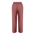 thumbnail image 5 of YUGYXL Casual Cotton Linen Pants for Women 2025 Summer Loose Fit Straight Leg Drawstring Elastic Waist Beach Pants Purple M, 5 of 6