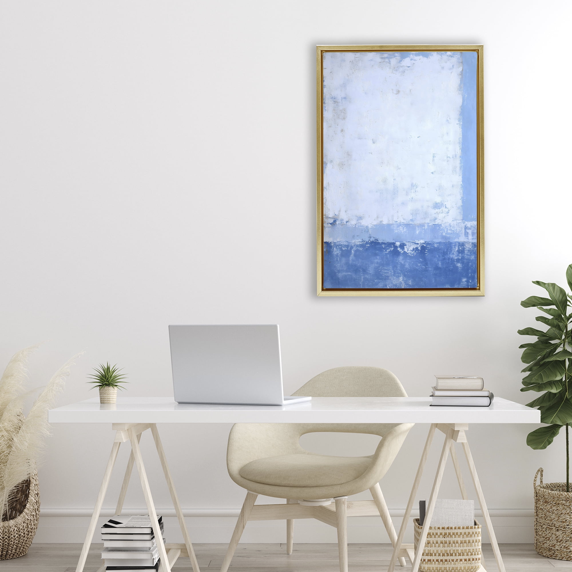Stupell Industries Blue & White Abstract Gold Framed Floater Canvas Wall Art, design by Gina Kelly