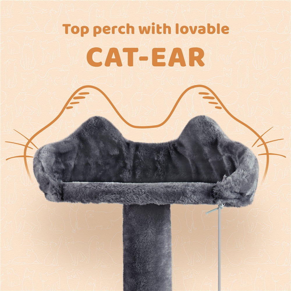 Yaheetech 57.4''H Cat Tree Tower Cat House with 2 Condos, Scratching Posts, Ramp, Dark Gray