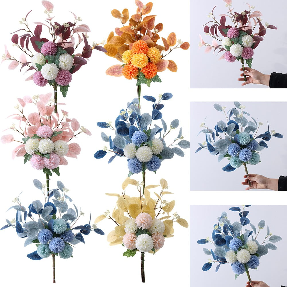 18.5 inch Artificial Hydrangea Eucalyptus Leaves Large Real Touch Flowers Artificial Flowers Dry Flowers Outdoor Wedding Christmas Party Living Room Table Decoration (White+Blue)