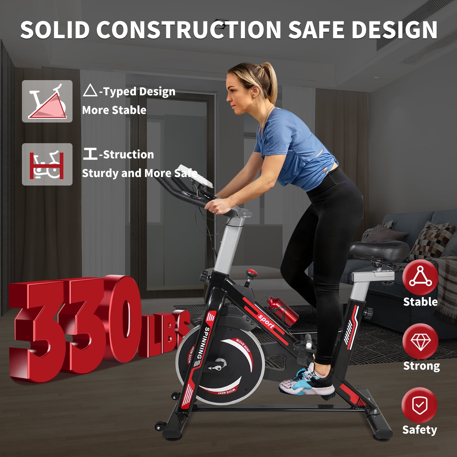 HooKung Exercise Bike Stationary, Resistance Brake Pad Cycling Bicycle for Home Quiet Indoor Cardio Gym,Workout Riding with Tablet Mount,Seat Cushion,Silent Belt Drive,330lbs Weight Capacity
