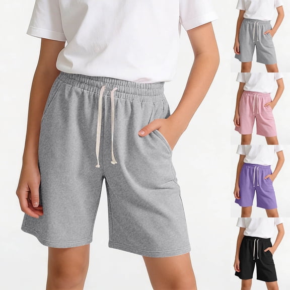 MKOSPLRT Athletic Shorts for Kids Boys Girls Running Sweat Shirts Elastic Waist Baggy Wide Leg Bermuda Shorts with Pocket 5-15Y