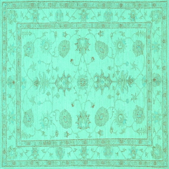 Ahgly Company Machine Washable Indoor Square Oriental Turquoise Blue Traditional Area Rugs, 3' Square