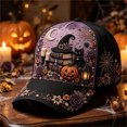thumbnail image 2 of GrmtClth Pumpkin Ghost Halloween Baseball Cap Printed Trucker Hat Spooky Holiday Accessory Adjustable Black Dad Hat for Adults Party Wear, 2 of 3