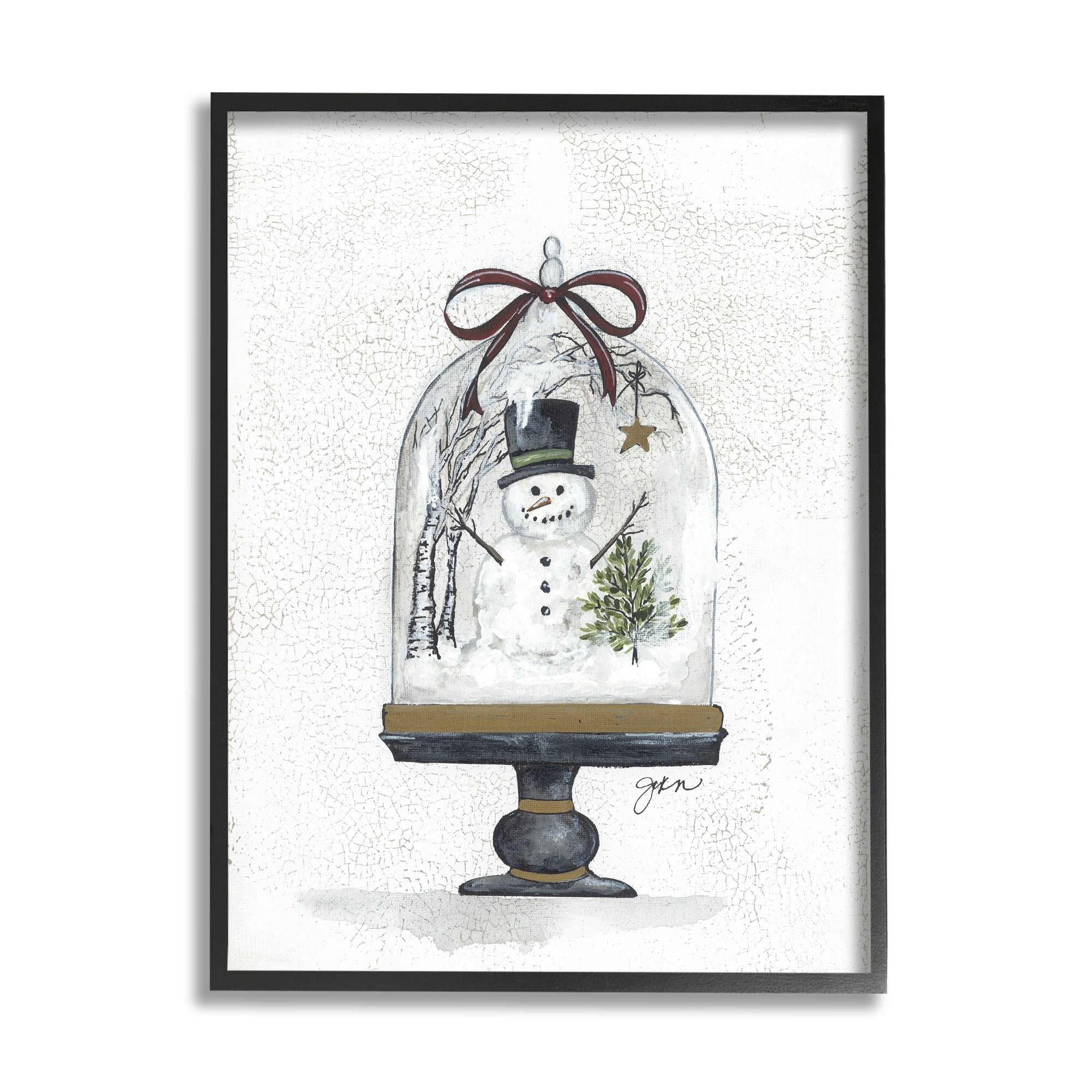 Snowman Winter Scenery Snow Globe Rustic Detail Landscape Graphic Art Framed Art Print Wall Art