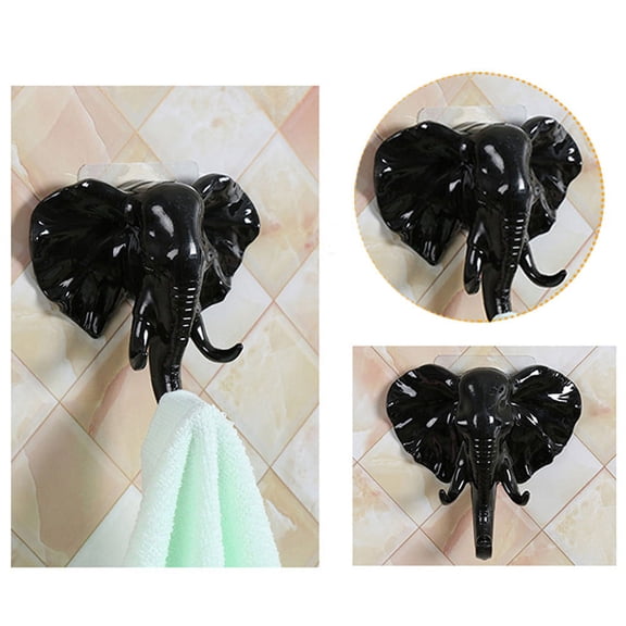 Elephant Head Wall Hook for Coats and Hats, Self-Adhesive No-Drill Decorative Hanger for Living Room and Bedroom, Black