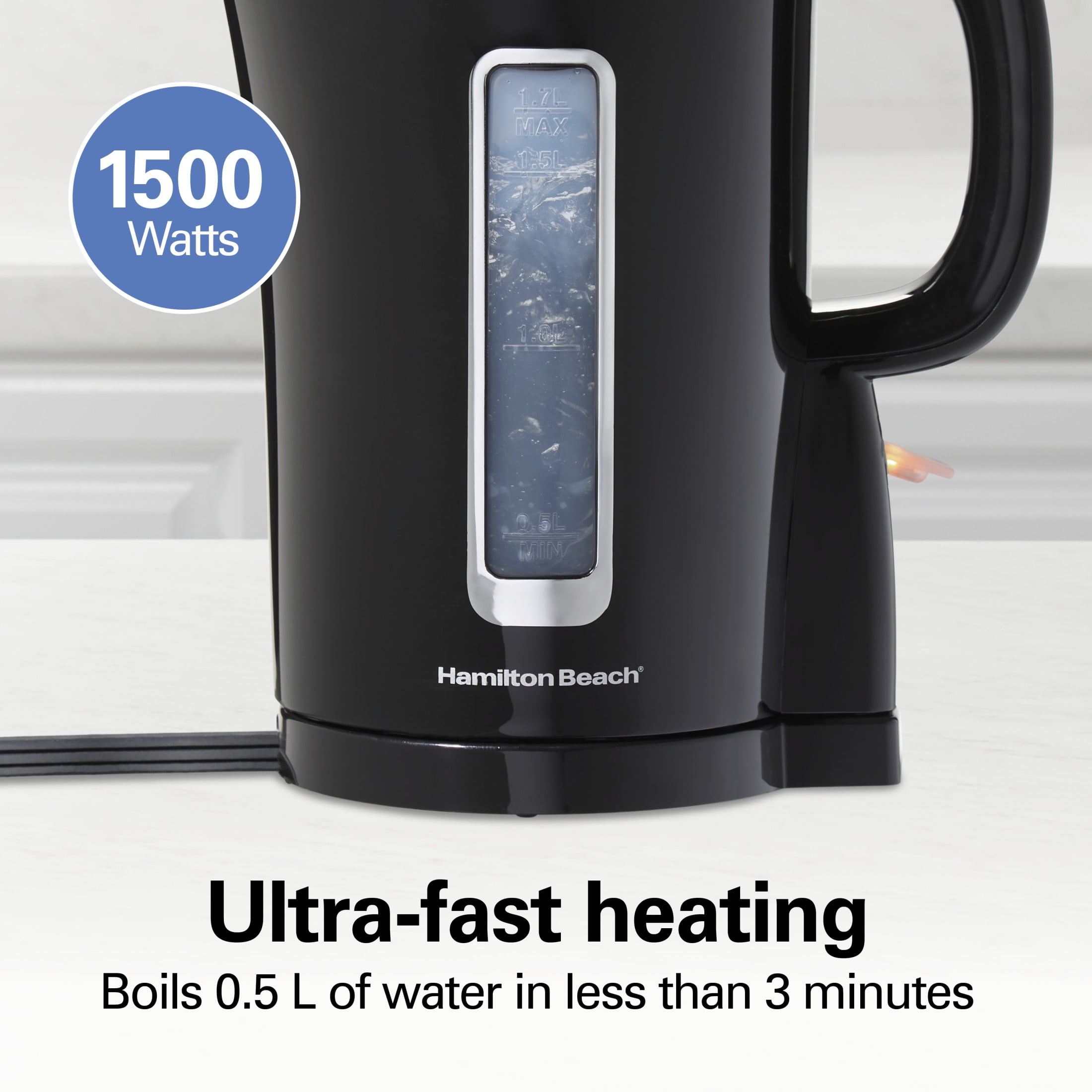 Hamilton Beach Electric Kettle, Tea & Water Kettle, 1.7L, Black