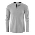 thumbnail image 2 of HAOTAGS Mens Waffle Knit Henley Shirts Casual Long Sleeve Buttoned Pullover Top Gray Size L, 2 of 3