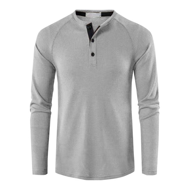 Birdeem Mode Décontractée pour Hommes Chandail-Over Couleur Unie Boutons Manches Longues Blouses Col Rond