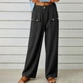 thumbnail image 6 of GUACER Women's Linen Blend Pants Button Cargo Pockets High Waist Loose Wide Leg Casual Trousers, 6 of 9