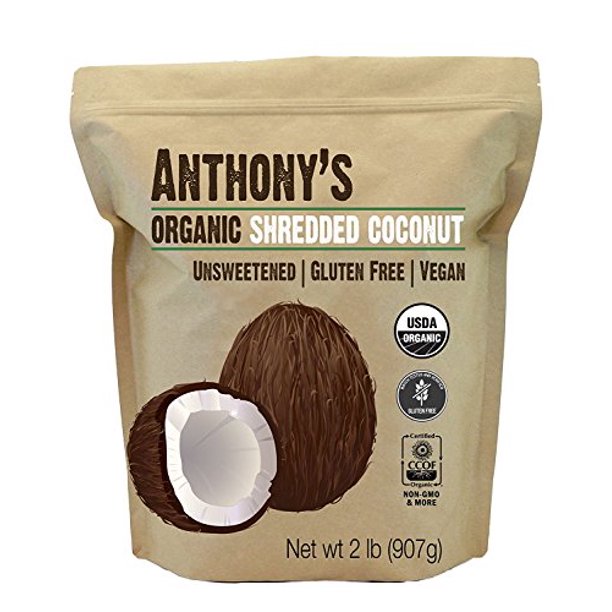 Anthony’s Organic Shredded Coconut, 2 lb, Unsweetened, Gluten Free, Non GMO, Vegan, Keto