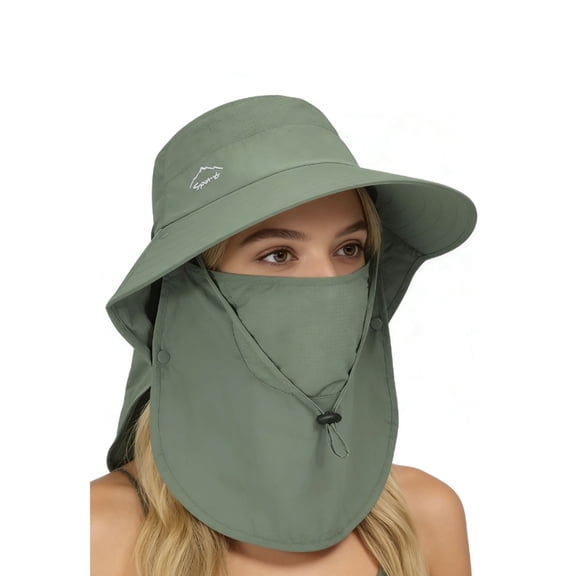 zrova Wide Brim Sun Hat for Men Women, UPF 50 Fishing Hat with Detachable Face Cover & Neck Flap, Outdoor Use
