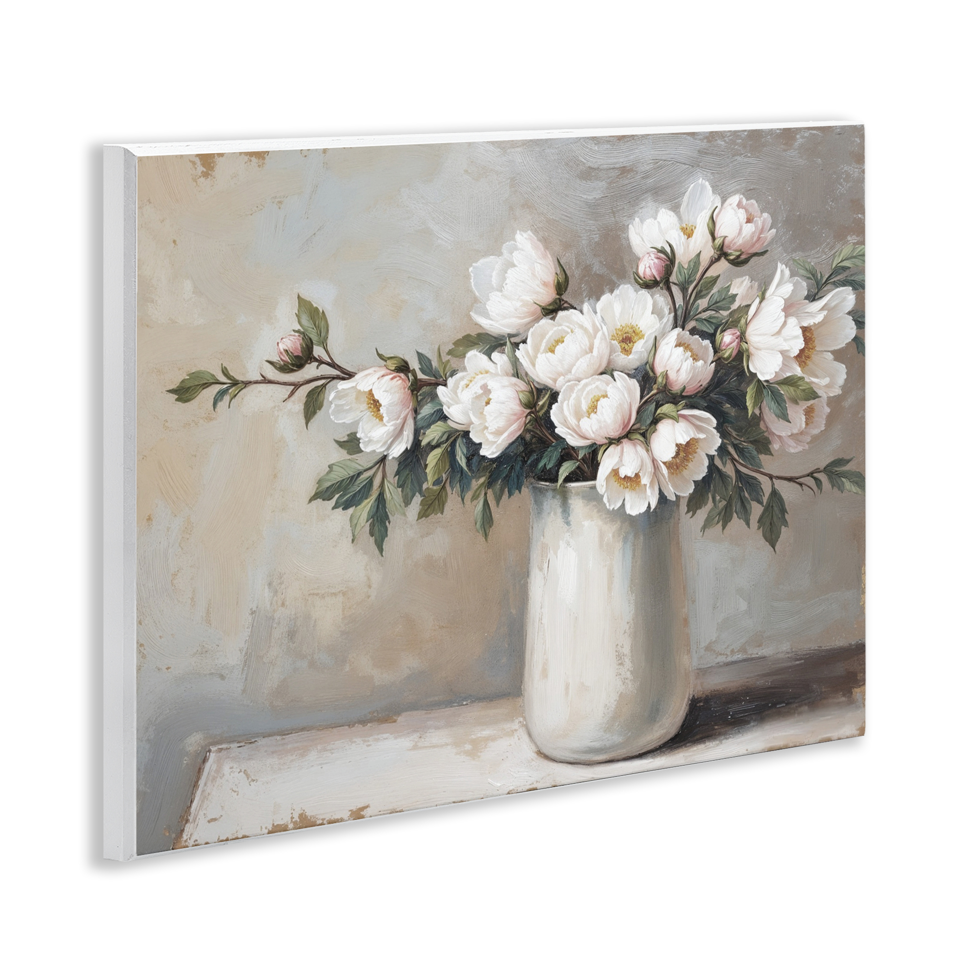 White Flowers in Vase Still Life Wall Plaque Art, design by Lettered and Lined
